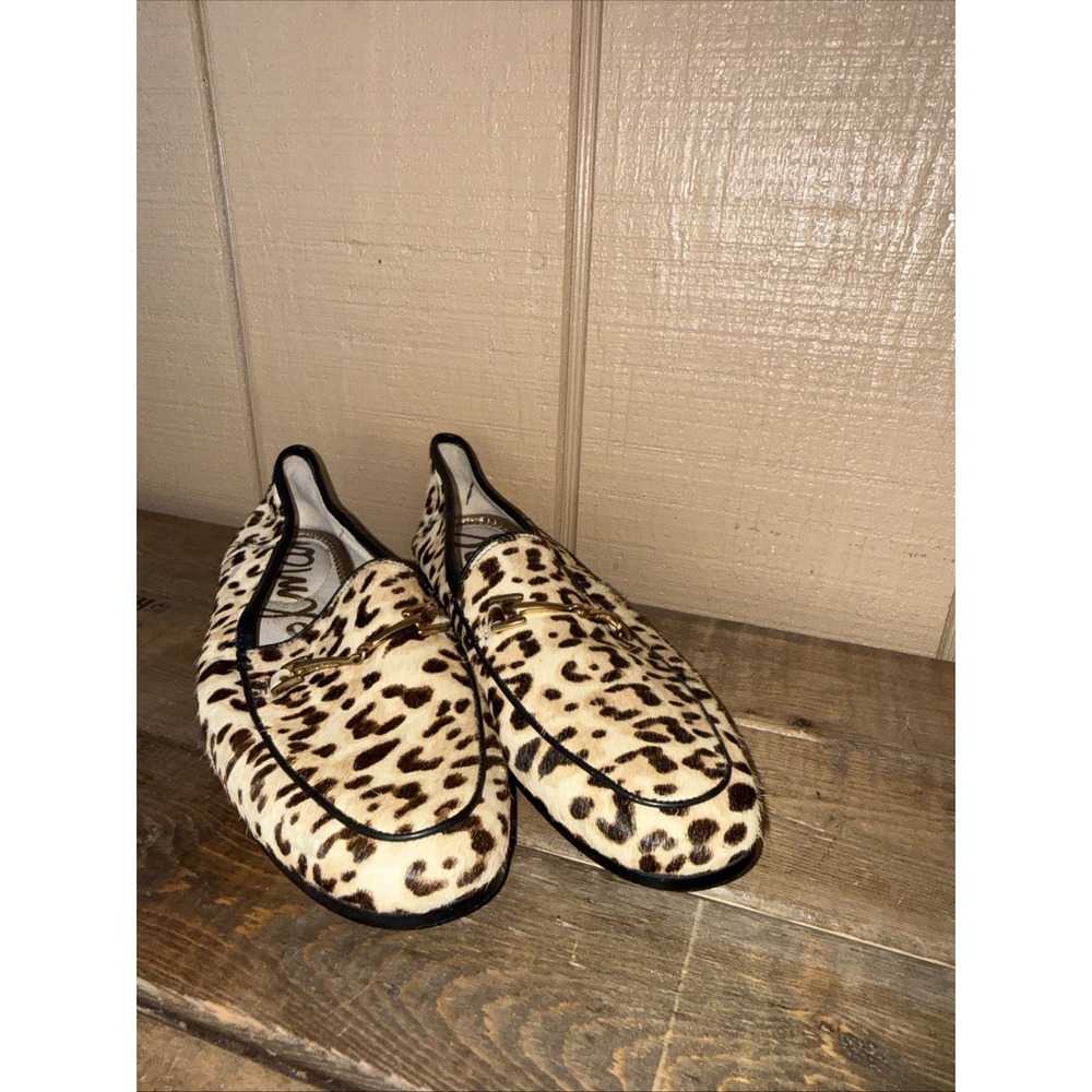 Sam Edelman Leopard Print Loafers Leather‎ with Gold Buckle Trim US 8-EU 38